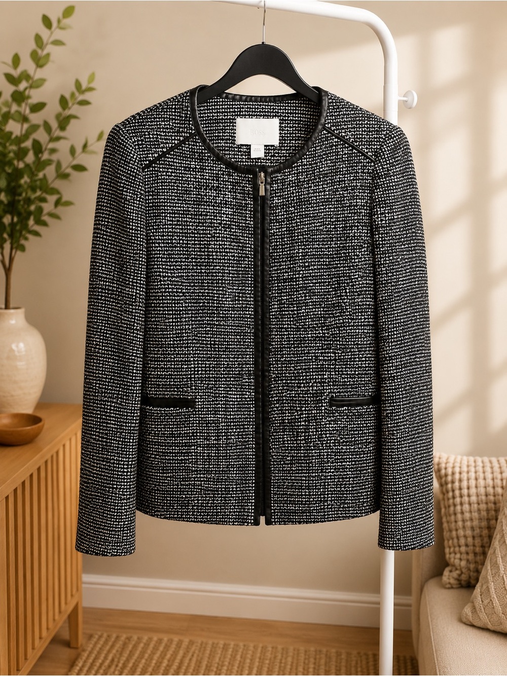Hugo Boss Black & White Tweed Zip Blazer